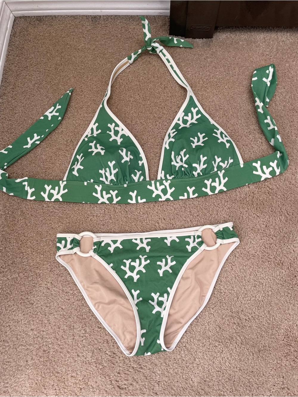 PINK Victoria's Secret Green & White Coral Print Bikini